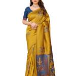 Sidhidata Women's Kanjivaram Banarasi Soft Silk Saree With Unstitched Blouse Piece (Silk Box Flower Mustard_Mustard_Free Size)