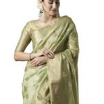 AKHILAM Women's Organza Ethnic Motif Woven Design Saree With Unstitched Blouse Piece(Light Green_UNATI3001_AC)