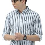The Indian Garage Co Adult Men's Striped Slim Fit Shirt (0619-SH04-04_White S)