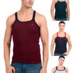 Inner Element Men's Combed Cotton Rib Square Neck Sleeveless Gym Vest Multicolor Pack of 4