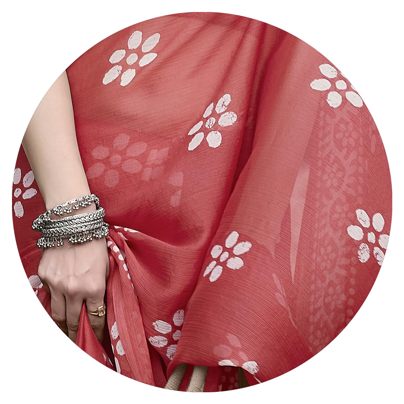 MIRCHI FASHION Chiffon Georgette Batik Printed Sarees for Women with Blouse Piece (38962-Coral, White) - Image 2