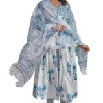 ANNI DESIGNER Women's Rayon Blend Printed Anarkali Kurta with Pant & Dupatta (Betul White_L_White_Large)
