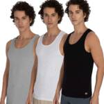 DAMENSCH Men's NEO-SKIN Anti-Microbial Slub Vest- Anti-odor-Bamboo Rayon Fabric- Round Neck- Pack of 3- Bright White, Natural Black, Crisp Grey- Medium