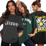 London Hills Cotton Blend Half Sleeve Women Oversized T-Shirts Multicolor Pack of 3 Dark Grey, Dark Green, Black