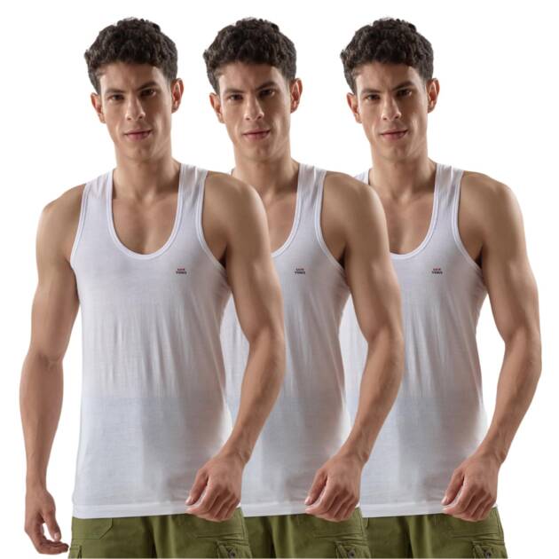 LUX VENUS Men's Cotton Vest (Pack of 3) (85) White