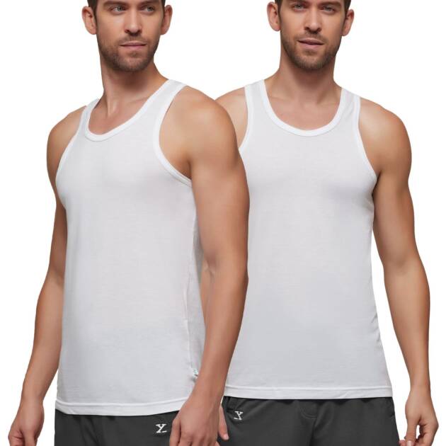 XYXX Men's Ace Premium Cotton Modal Round Neck Vest Pack of 2 (White;White; L)