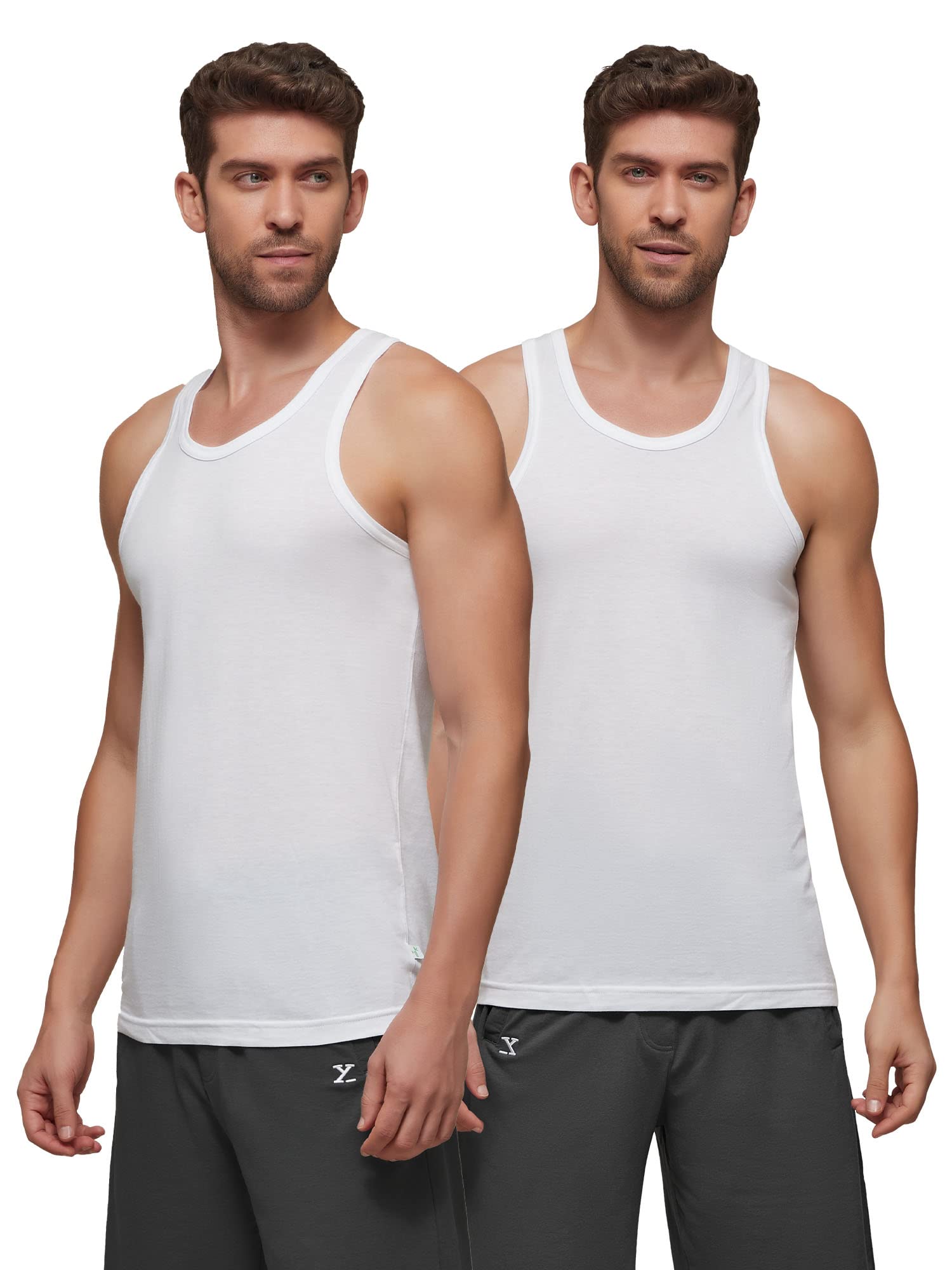 XYXX Men's Ace Premium Cotton Modal Round Neck Vest Pack of 2 (White;White; L)