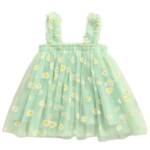 TotzTouch Baby Girls Knee-Length Dress | Frock Cami Strap Flared Printed Net Sleeveless Gown 1 PCS (Baby Green) Light Weight Age 0 to 6 Months