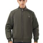 Dollar Jacket For Men Casual Zipper Polyurethane (PU) Standard Length Bomber For Winter In Olive Green Small