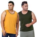 VAISHVIK Men Big Size Sleeve-Less Cotton Vest Combo Gold Military Green 4XL 50