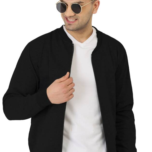 LEOTUDE Men's Loopknit Full Sleeve Regular Fit Bomber Jacket (JKT02_MSTD_P_Black_2XL)