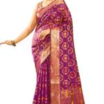 SWORNOF Women's Kanjivaram Banarasi Silk Saree For Patola Festival Wedding Silk With Rich Pallu Design Sarees For Women With Blouse Piece, Purple
