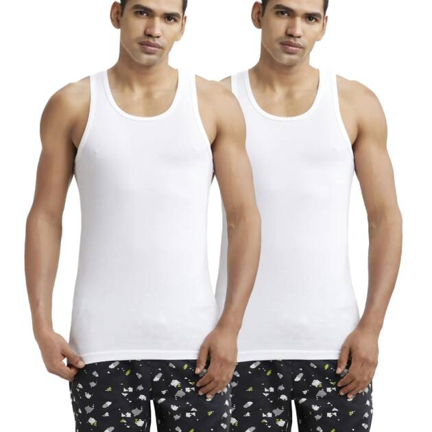 Jockey 8820 Men's Super Combed Cotton Round Neck Sleeveless Vest with Extended Length for Easy Tuck (Pack of 2)_White_M