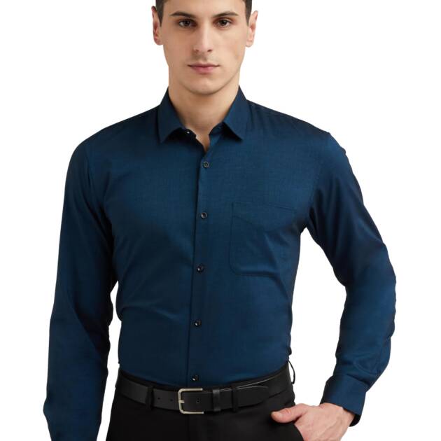 Peter England Men's Everyday Solid Slim Fit Full Sleeve Formal Shirt | Cotton-Rich, Shirt, Navy