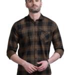 Vanhood Men's Brown Black Checked Slim Fit Shirt | Checkered Full Sleeve | Casual Wear Shirt | Semi - Formal Shirt | Cotton Shirt | Checks Shirt (in, Numeric, 38, Brown)