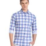 U.S. POLO ASSN. Men's Checkered Regular Fit Shirt (USSHTFX195_Blue and White