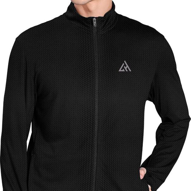 London Hills Full Sleeve Polyester Standard Length Full Zip with Pocket Solid Men's Sports Track Jacket Black Large