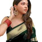 C J Enterprise Women's Banarasi Saree Pure Kanjivaram Silk Saree Soft Design Wear Pattu Sarees Latest Cotton Sari collections With Blouse Piece for Wedding sadi new 2025 (Pari122-51) (Dark Green)