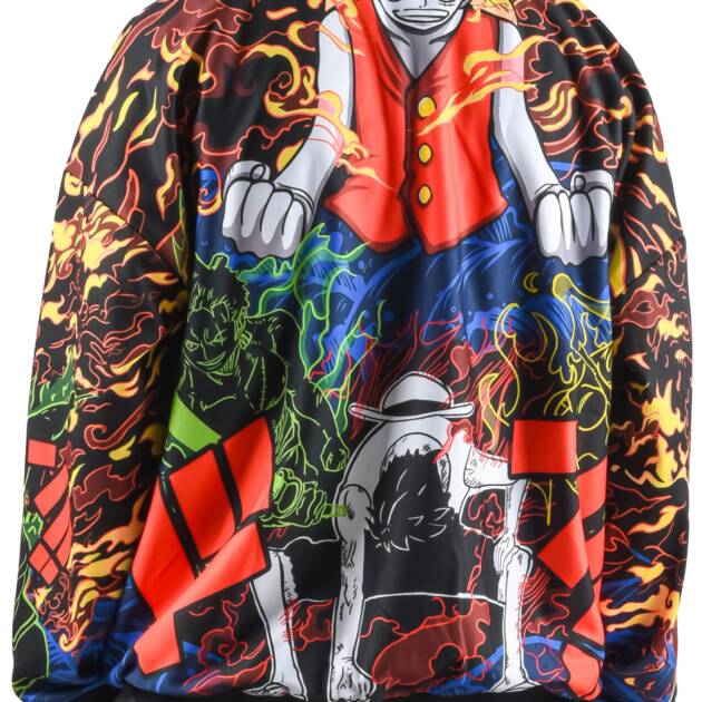 Unisex Anime Oversized Jacket for Men & Women, Monster Trio Printed Drop-Shoulder Cosplay Anime Bomber Jacket - X-Large