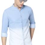 Dennis Lingo Men's Cotton Full Sleeves Cotton Denim Solid Casual Shirt with Mandarin Collar (Light Blue, M)