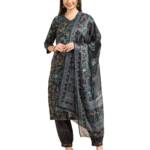 TADKEE Women's Printed Kurta with Pant & Dupatta (FN-V-Kurta-Set-Dupatta-120-Black-XL)