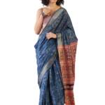 SAREE MALL Women's Navy Blue Cotton Bandhani Printed Ready To Wear one Minute Saree With Unstitched Blouse Piece(RTWMINAXI7401_SMC)