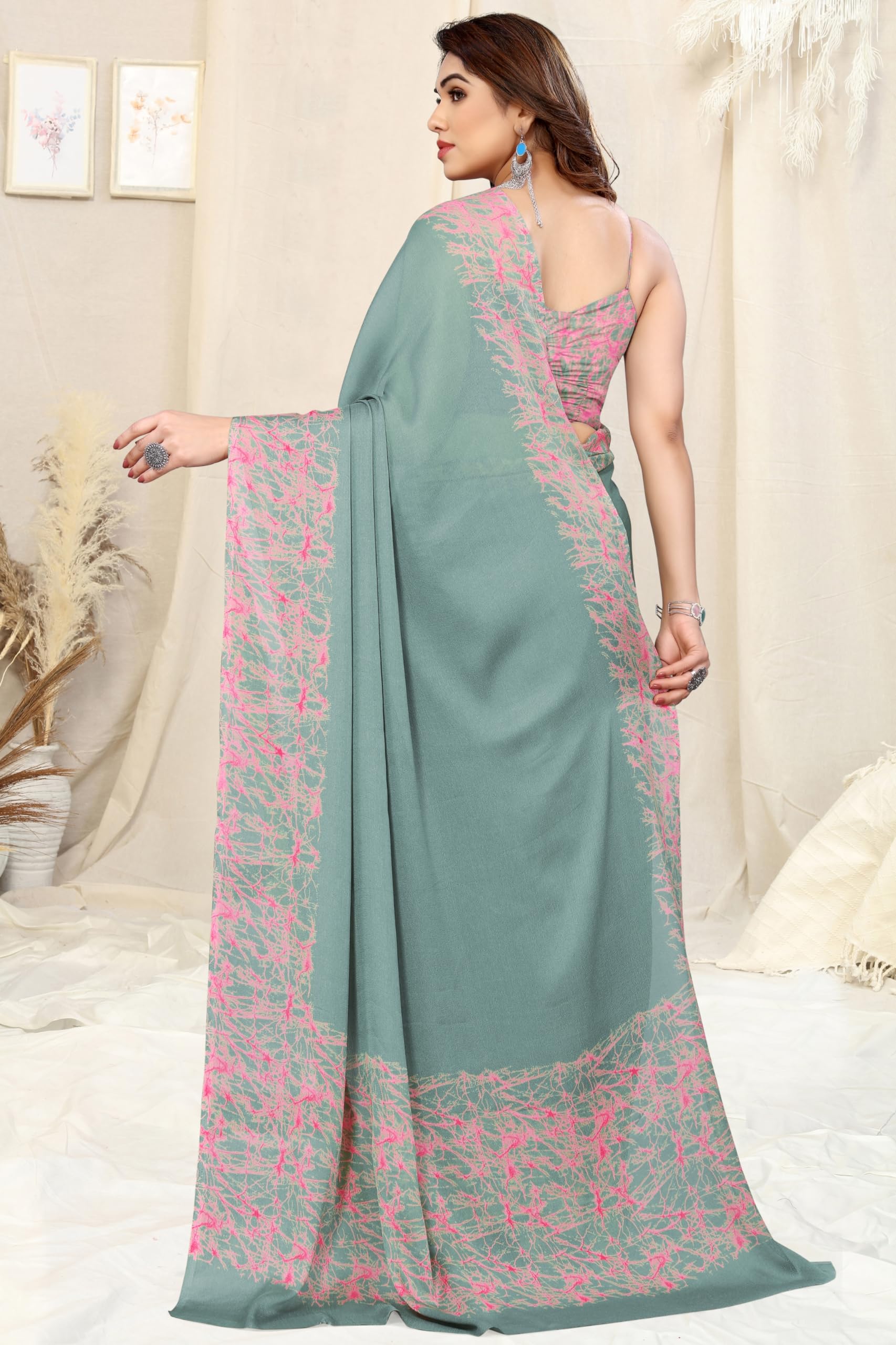 MIRCHI FASHION Chiffon Georgette Abstract Printed Sarees for Women with Blouse Piece (40823-Pastel Teal) - Image 7