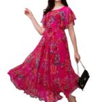 Fashion2wear Women's Georgette Flower Digital Printed Casual Full Length Stylish Dress (XX-Large, Pink)