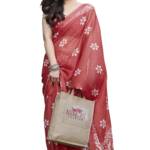 MIRCHI FASHION Chiffon Georgette Batik Printed Sarees for Women with Blouse Piece (38962-Coral, White)