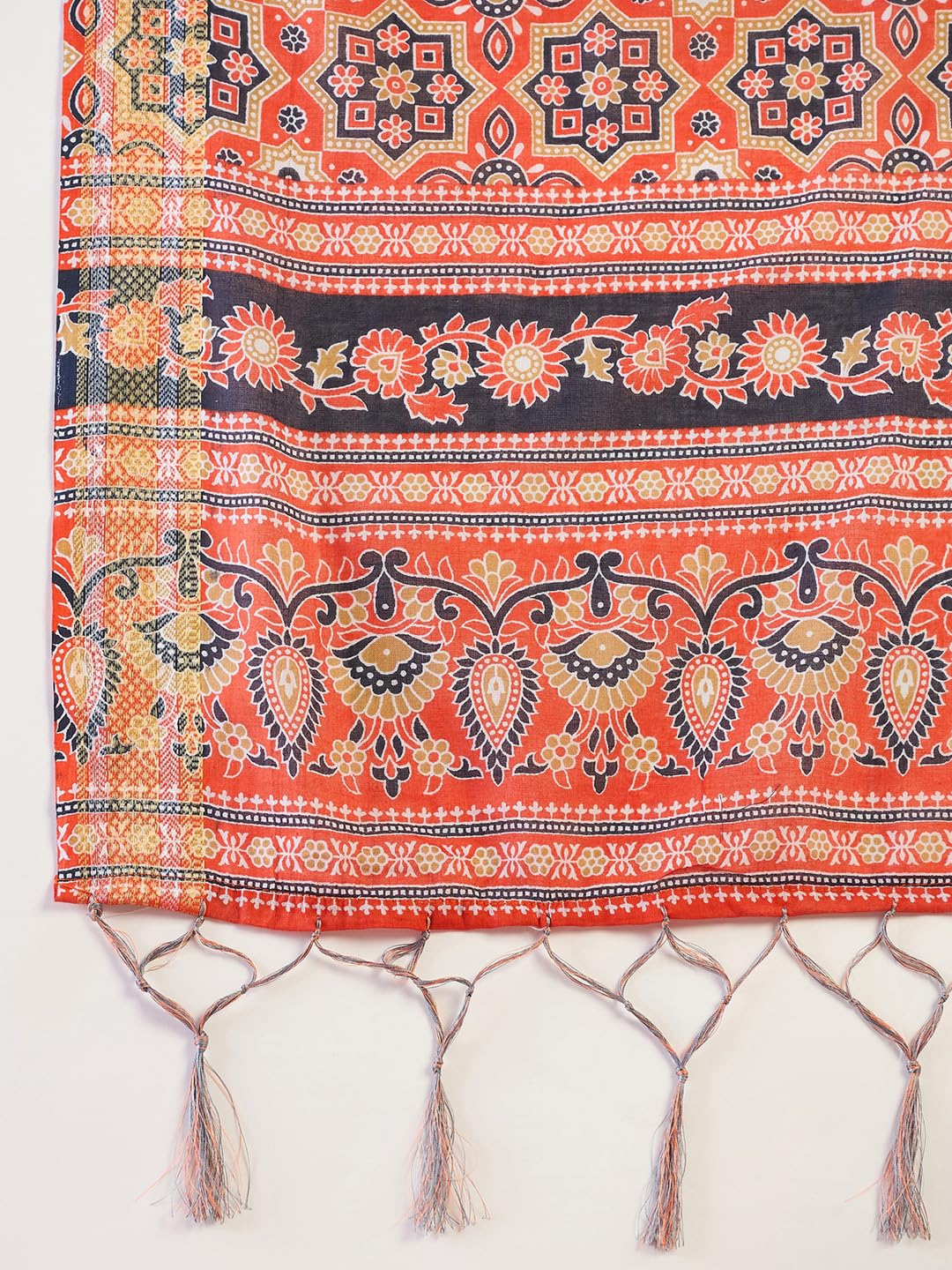 SAREE MALL Women's Navy Blue Cotton Bandhani Printed Ready To Wear one Minute Saree With Unstitched Blouse Piece(RTWMINAXI7401_SMC) - Image 3