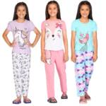 TotzTouch Cotton Girls Night Wear T Shirt & Pyjama|Night Dress For Girl Kids|Night Dresses Tee Top & Pajama Set Of 3 (Size Options - Age 6 Months To 15 Years) Light Pink