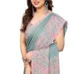 MIRCHI FASHION Chiffon Georgette Abstract Printed Sarees for Women with Blouse Piece (40823-Pastel Teal)