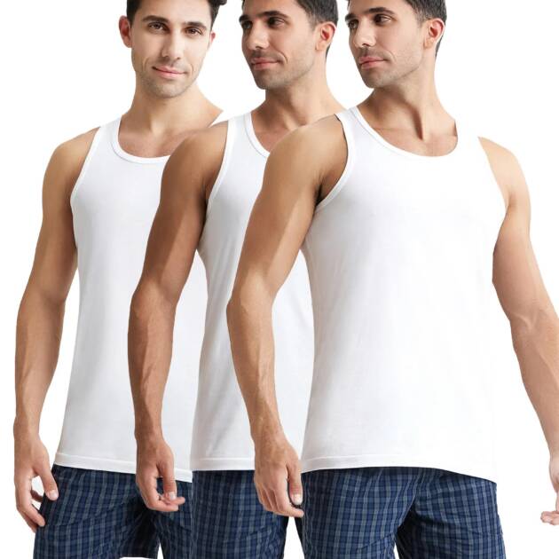 Jockey 8820 Men's Super Combed Cotton Round Neck Sleeveless Vest with Extended Length for Easy Tuck (Pack of 3)_White_L