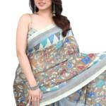 MIRCHI FASHION Women's Plain Weave Chiffon Georgette Kalamkari Printed Saree with Blouse Piece (38001-Brown, Red, Blue)