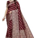 Shasmi Women's Banarasi Saree Pure Kanjivaram Silk Saree Soft new ladies 2025 Design Wear Pattu Sarees Latest Party Sari collections With Blouse Piece for Wedding sadi (PARI-216 MAROON)