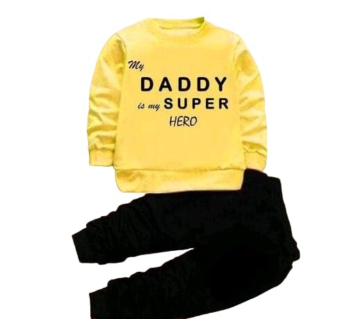 Jaganath Creations Sweatshirt and Pant Set | Cotton Printed Dress for Boys - Yellow (5-6 Years)