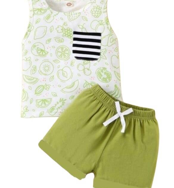 Shree Shyam Kids Dress for Boys | Printed Cotton T shirt and Shorts Clothing Set for Baby Boys, Green 5-6 year