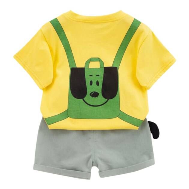 Hopscotch Boys Cotton Graphic Print T-shirt And Shorts Set in Yellow Color For Ages 5-6 Years (WER-4053630)