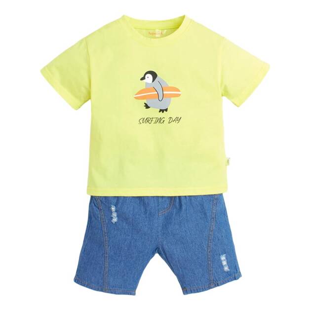 Hopscotch Boys Graphic Print T-Shirt Shorts Set In Yellow Color for Ages 5-6 Years