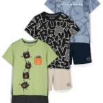 HELLCAT Boys Dress Clothing Set Combo with Tshirts & Shorts - Pack 3 Green/Black/Bluish Grey 7-8 Years