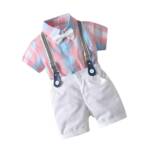Dsnsenterprize Kids Boys Printed Cotton Short Sleeve Collared Neck Ethnic Wear Spandex Shirt & Shorts with Bow tie (DSNS_10130) (1-2 Years)