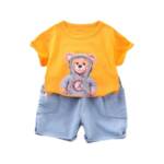 Googo Gaaga Boy's Cotton Teddy Printed T-Shirt with Shorts (Orange, 5-6 Years)