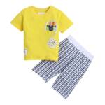 Hopscotch Cotton Boys Check Print T-Shirtcapri Shorts Set In Yellow Color For Ages 5-6 Years