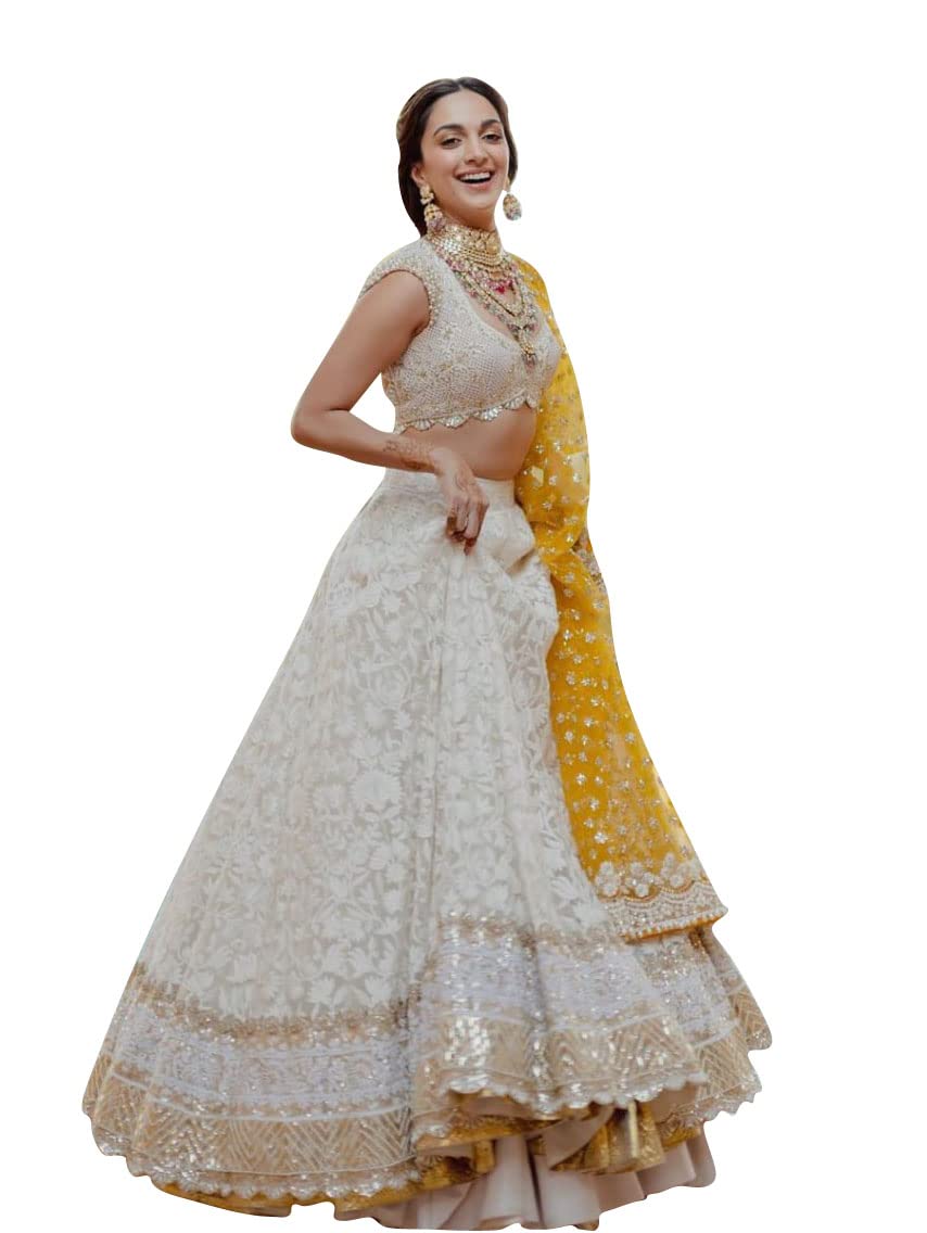 TRENDMALLS Women's Georgette Embroidery Bridal Lehenga Choli With Dupatta (L66-White, Semi stitched) - Image 5