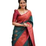 SGF11 Women's Kanjivaram Soft Lichi Silk Saree With Blouse Piece (Rama Green)