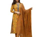 Vaamsi Women's Floral Straight Printed Kurta Pant With Dupatta Set (VKSKD2256_M_Yellow)