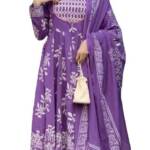 KLOSIA Women Printed Anarkali Kurta and Pant set with Dupatta (IN, Alpha, L, Purple)
