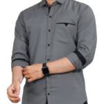 CB-COLEBROOK Men Regular Fit Solid Spread Collar Casual Shirt (X-Large, Cadet Grey)