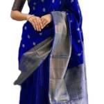 C J Enterprise Women's Banarasi Saree Pure Kanjivaram Silk Saree Soft Design Wear Pattu Sarees Latest Cotton With Blouse Piece Kanchipuram for Wedding sadi new ladies 2025 (Diamond-Butti) (Royal-Blue)