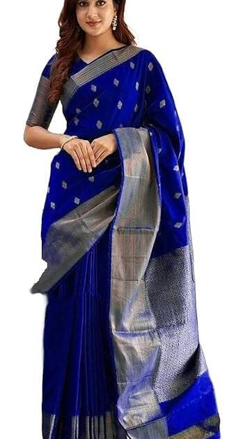 C J Enterprise Women's Banarasi Saree Pure Kanjivaram Silk Saree Soft Design Wear Pattu Sarees Latest Cotton With Blouse Piece Kanchipuram for Wedding sadi new ladies 2025 (Diamond-Butti) (Royal-Blue)